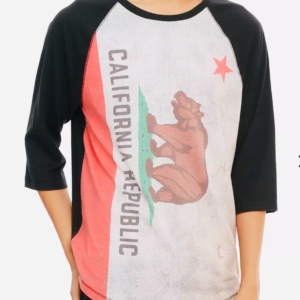 RUDE Black, White, Red California Republic Graphic Baseball Tee